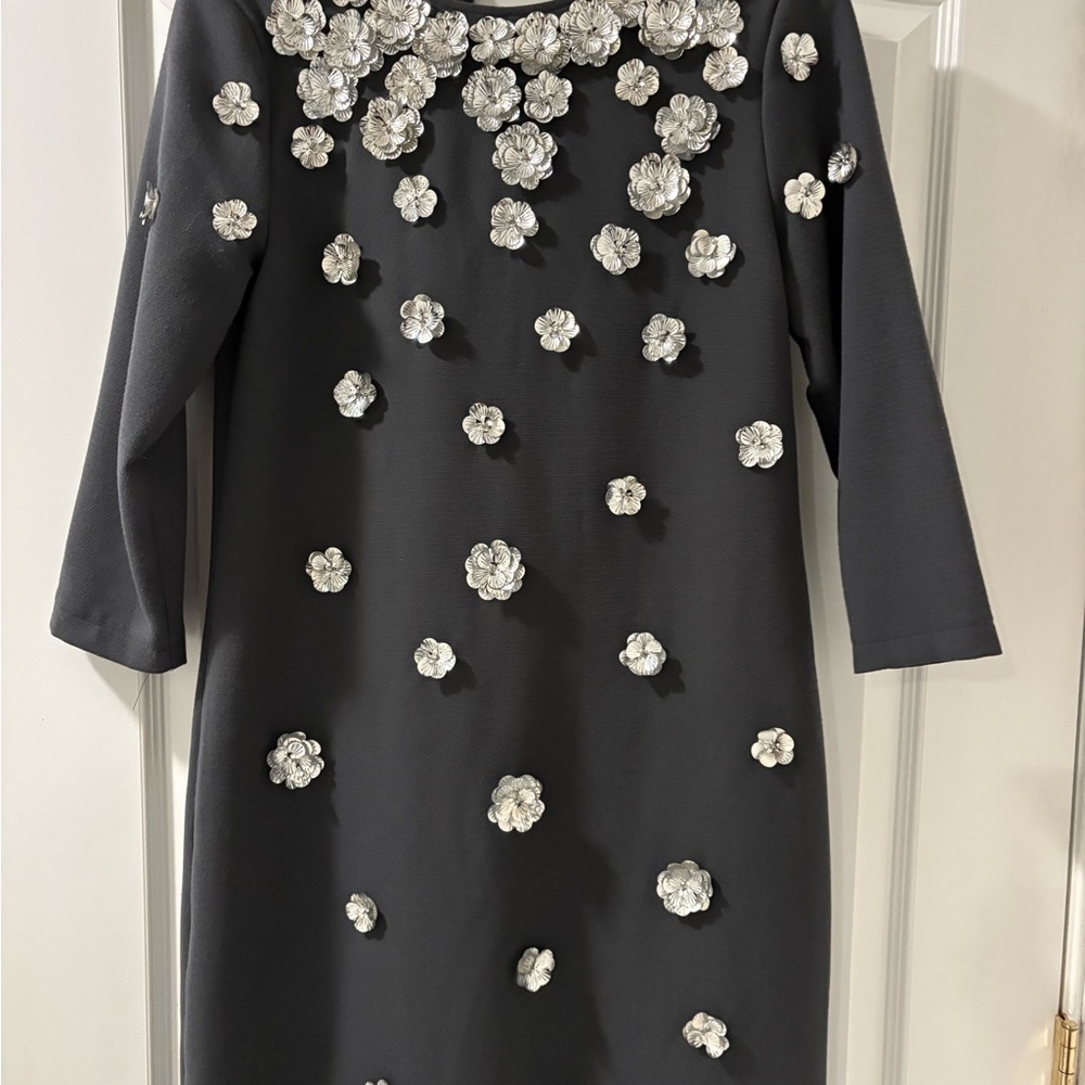 Elegant Grey Dress with Silver Floral Accents